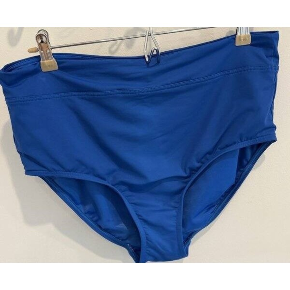 Lands End Womens High Waisted Bikini Swimsuit Bottoms Smoothing Liner Blue 12